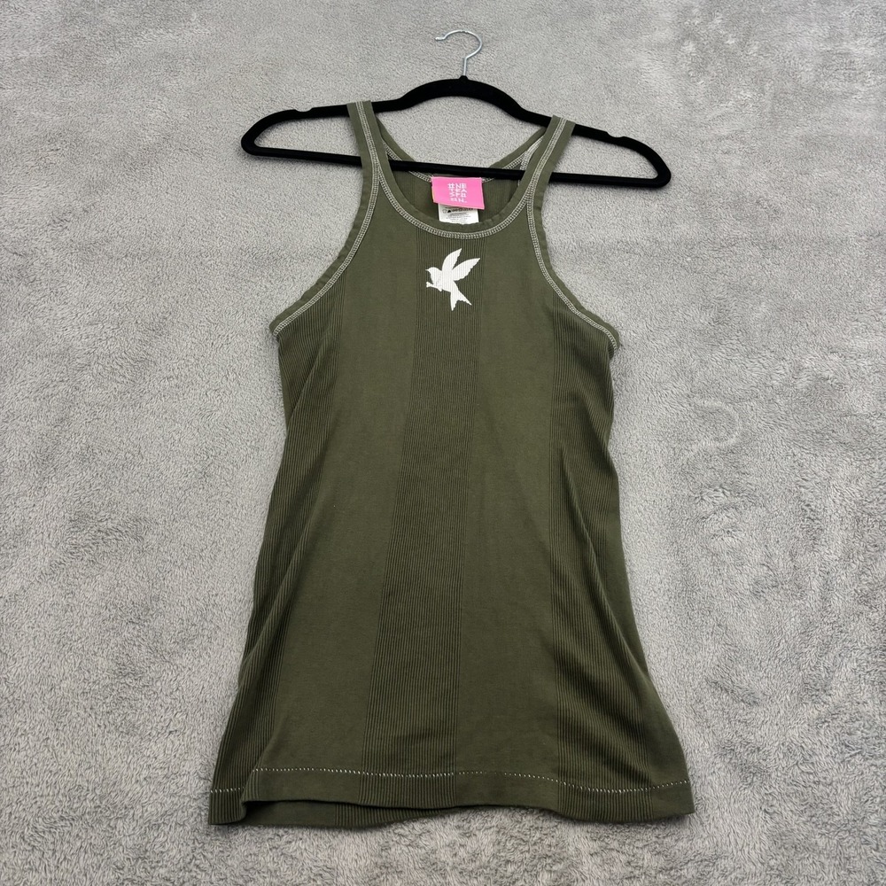 OneTeaspoon Bower Bird Singlet Tank Womens L Olive Green Ribbed Fitted Racerback